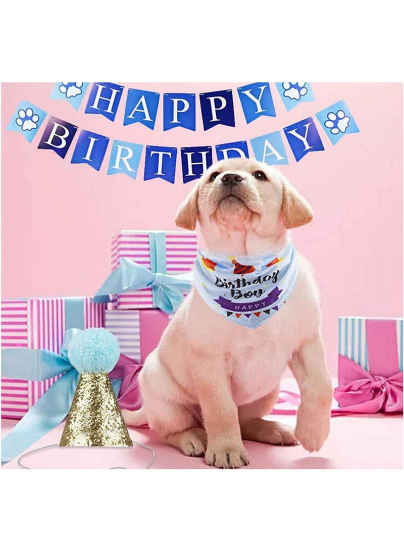 1 Set Handmade Adjustable DIY Pet Birthday Party Decor Kit -Includes Crown Bow Collar Bandana Scarf Headband & Banner for Cat Dog Celebration Supplies blue - Image 3